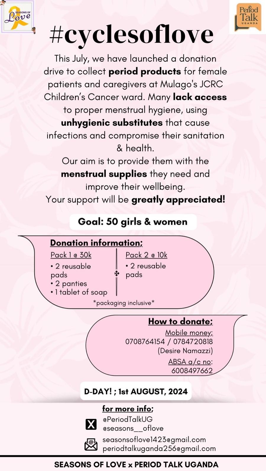 #cyclesoflove poster, Seasons of Love with Period Talk Uganda