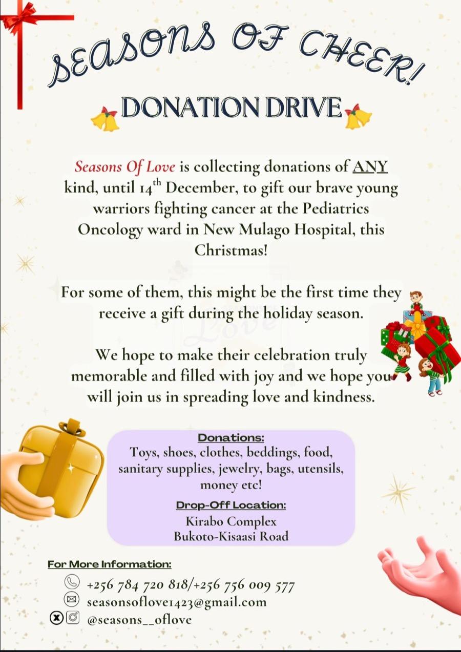 Seasons of Cheer Christmas donation drive poster