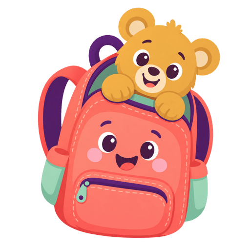 A teddy bear peeking out of a backpack